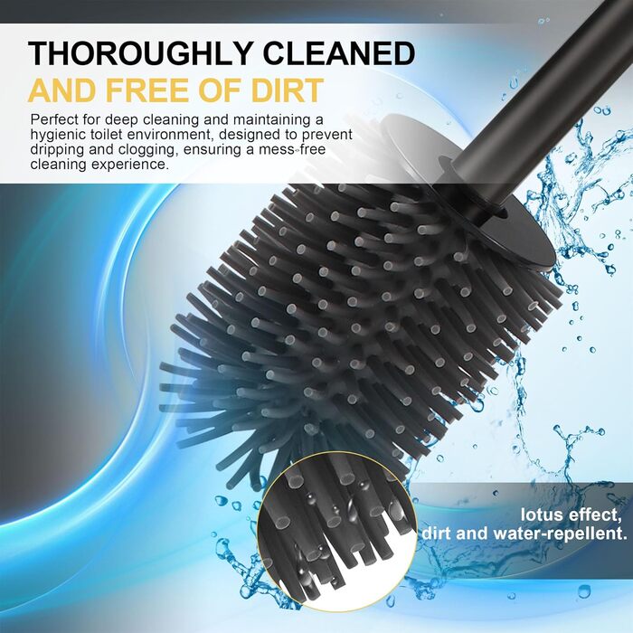 Підлогова щітка для унітазу DAZI, чорна матова, з 2 щітками для глибокого очищення, захист від бризок та засмічень