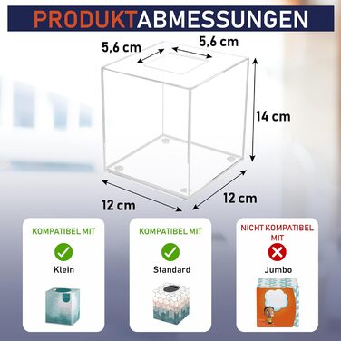 Acrylic Tissue Holder, transparent tissue box for cosmetic tissues, napkins, and lint-free cloths. Perfect for bathrooms, desks, workspaces, and vanity tables (Square, Clear)