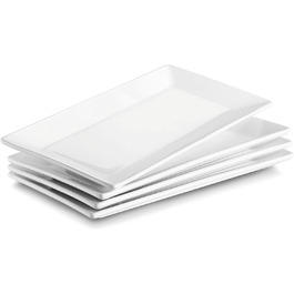 DOWAN Porcelain Serving Platter, 24.6 x 13.7 cm Rectangular Serving Platters 4 Pack, Large White Dessert Plates for Buffets, Sushi, Cakes, Appetizers at Home/in Restaurant