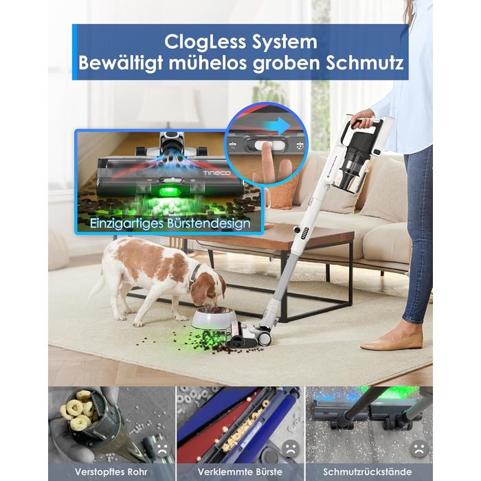 Бездротовий пилосос Tineco PURE ONE A50S Plus: потужний акумуляторний вертикальний пилосос з контейнером 1 л та турбощіткою ZeroTangle для видалення шерсті тварин. Ідеально підходить для твердих підлог.