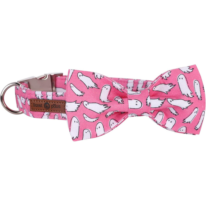 Елегантний нашийник Lionet Paws для собак з краваткою, бавовна, зручний, з металевим замком, розмір 40-66 см, Ghost