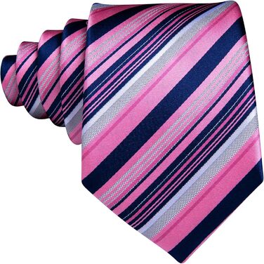 Комплект краватки та хустинки Hi-Tie класична чоловіча весільна, рожева в смужку з квітами