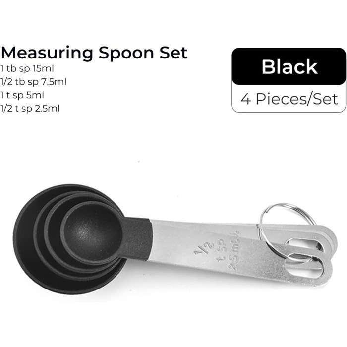 FBHappiness 4-Piece Baking Tool Set with Kitchen Measuring Spoons, Stainless Steel Handle, Measuring Cup with Scale, Measuring Spoons, Kitchen Utensils (Color: 4 Green Cups) (4 Black Spoons)
