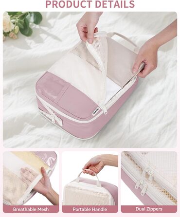 Набір органайзерів для валізи Narwey (6 шт.) - кубики для пакування з компресією, бежевий. Організація подорожей та зручне пакування речей.