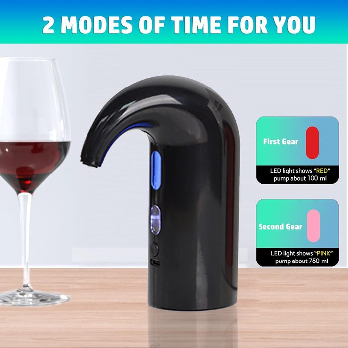 Electric Wine Aerator Pourer, Portable One-Touch Wine Decanter and Wine Dispenser Pump for Red and White Wine Multi-Smart Automatic Wine Oxidation Dispenser, USB Rechargeable (Black Ea02)