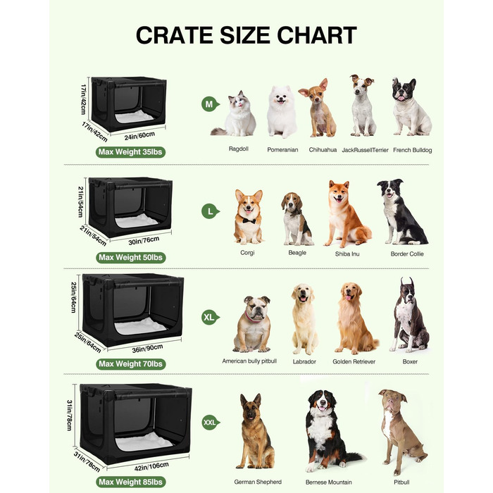 Складана переноска для собак середніх порід, 76x54x54 см, зелена/чорна (60x42x42 см)
