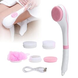 Electric Body Scrub Brush with USB Charger, 6 Speed Adjustable Body Brush Set Shower Brush Back Scrubber Multifunction Long Handle Massager, Long Handle for (Pink)