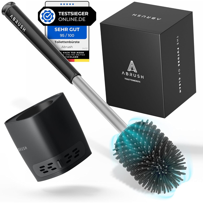 Силіконова щітка для унітазу Abrush з м'яким гумовим наконечником, без свердління, з кріпленням на стіну, білий/сірий (чорний)