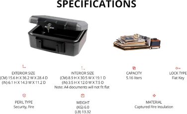 Вогонетривкий сейф для документів з ключовим замком (компактний)