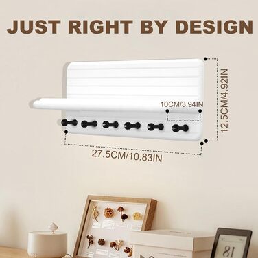 Дерев'яне ключниця з полицею та 6 гачками, ключниця на стіну для прихожого, коридору, кухні (білий)