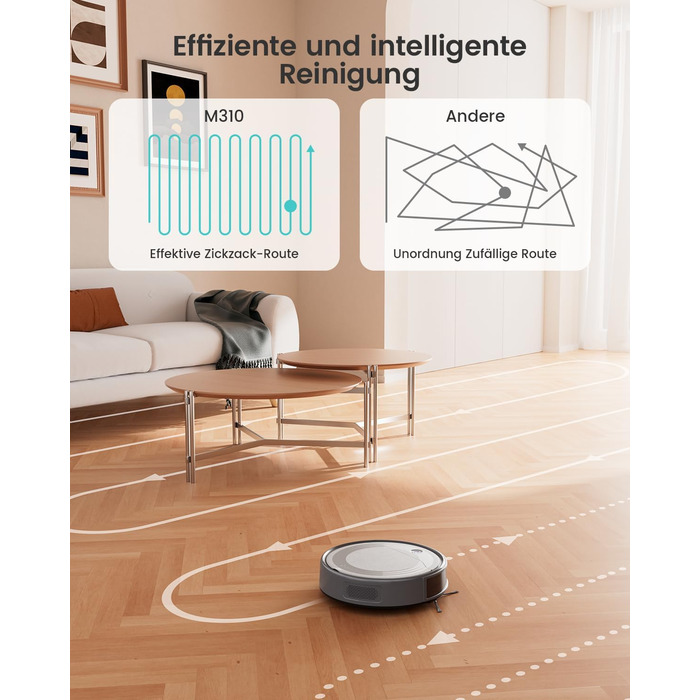 Робот-пилосос LEFANT M310 сірий: потужність 4500Pa, 180 хв роботи, Wi-Fi керування, для тварин та твердих поверхонь