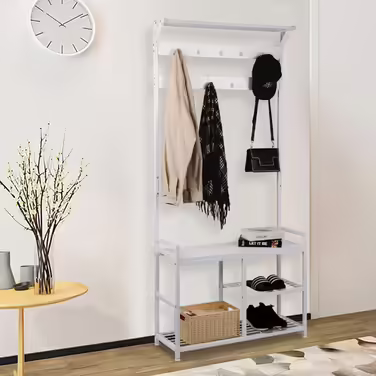 Вішак для одягу з лавкою Leader Accessories, металевий, білий, 182x30x84 см, для передпокою, рустикальний стиль