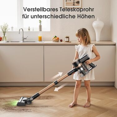 Бездротовий пилосос P2 Akku Sauger Stabstaubsauger: потужний, для тварин, килимів, твердих підлог, з антизаплутувальною щіткою та зеленим підсвічуванням