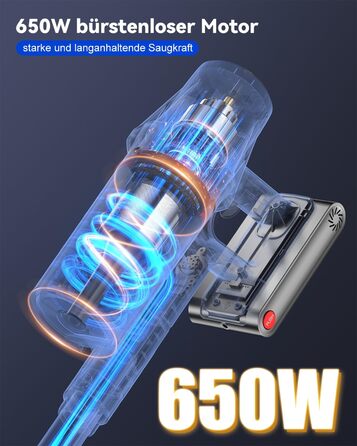 Бездротовий акумуляторний пилосос H9 58000Pa/650W з LED-екраном та турбощіткою для тварин, килимів та твердих підлог (блакитний)