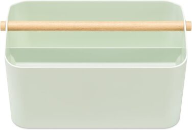 Navaris Storage Box with Wooden Handle - 2 Compartment Box Organizer for Bathroom Kitchen - Basket Storage for Cutlery Cleaning Supplies Portable Small - mint green