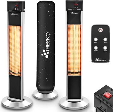 Інфрачервовий обігрівач TRESKO 2000W з пультом керування | Тепловий випромінювач для тераси, електричний, 3 режими | Обігрівач для тераси, внутрішній та зовнішній | Інфрачервовий обігрівач з LED-дисплеєм (срібний)