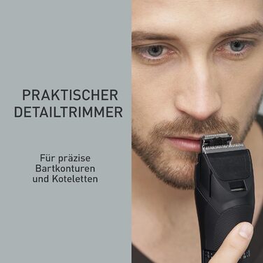 Триммер Panasonic ER-GB80-H503 для чоловіків: борода, волосся, тіло, акумуляторний, водонепроникний, 39 налаштувань, 3 насадки, сріблястий