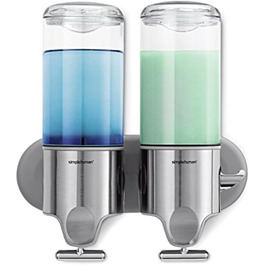 Simplehuman Wall Mounted Double Soap Dispenser - Brushed Stainless Steel, 444ml x 2 - 5 Year Warranty