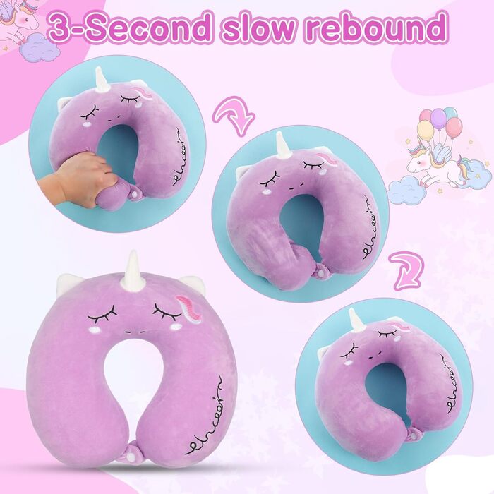 Дитяче подушечка для шиї Einhorn з memory foam, 30x30 см. Маска для очей з єдинорогом. Підходить для подорожей.