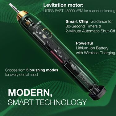 Звукова зубна щітка Wagner Stern Emerald Green Edition з освітленням: 5 режимів, 8 насадок, дорожній футляр