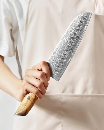 Ніж Сантоку XINZUO Damaststahl 18.2 см, 73 шари Дамаска, професійний кухонний ніж для шеф-кухаря з ергономічною ручкою з оливкового дерева, серія Lan