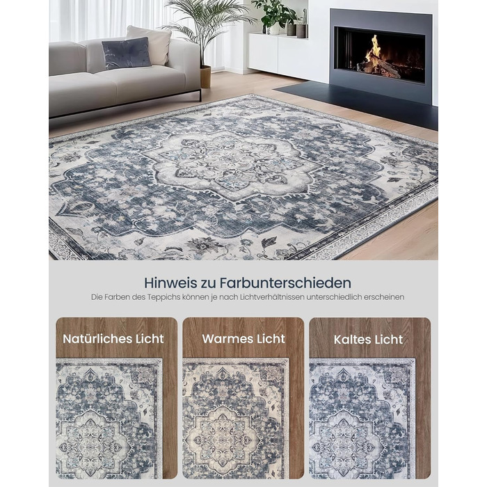 Килимок SONGMICS HOME Vintage, 120x170 см, для вітальні, спальні, кухні, передпокою, їдальні, антиковзаючий, миючий, сірий (TAR032G01)