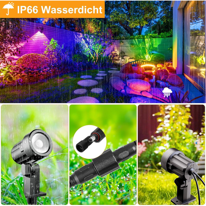 MEIKEE Solar Lights for Outdoors with Remote Control, 10 Colors, 30 Cycle Modes, Garden Lighting, Colorful, Auto ON/OFF Timer, Garden Light, IP66 Waterproof Solar Spotlights for Outdoors, Garden, Path, Trees, Balcony, 6 Pack
