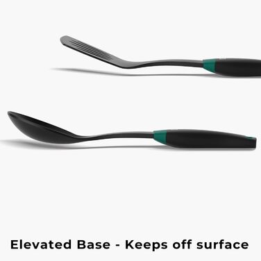Linoroso Cooking Spoon Set - 6-Piece Nylon Kitchen Utensils - Cooking Utensils, Cookware, Cooking Utensils Set with Swivel Stand and Innovative Weighted Handle - Black & Peacock Green