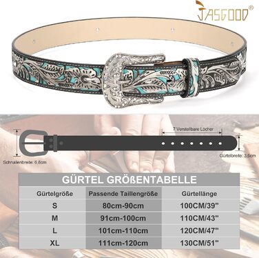 Жіночий та чоловічий шкіряний ремінь в стилі вестерн JasGood, гравіювання, ковбойський ремінь для джинсів, штанів, суконь (2-сірий, 130 см, підходить для талії 106-120 см)