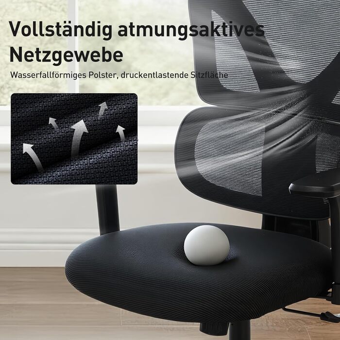 Коламі - Ергономічне крісло для офісу та дому, чорне, з регульованою підголівником та підлокітниками