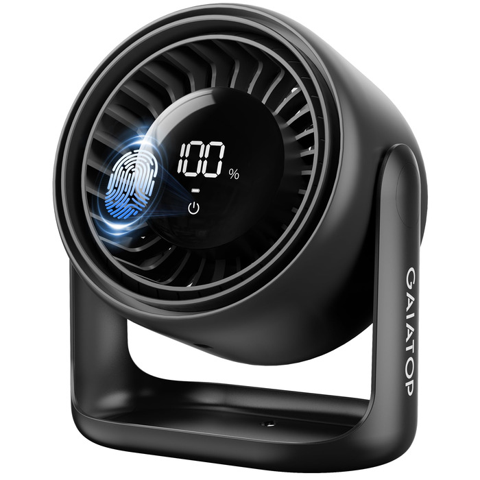 Настільний вентилятор Gaiatop з сенсорним керуванням, акумулятор 4000 мАг, 5 швидкостей, тихий міні-вентилятор з LED-дисплеєм, кут нахилу 90°, заряджається через USB-C, для офісу, спальні, дому, чорний