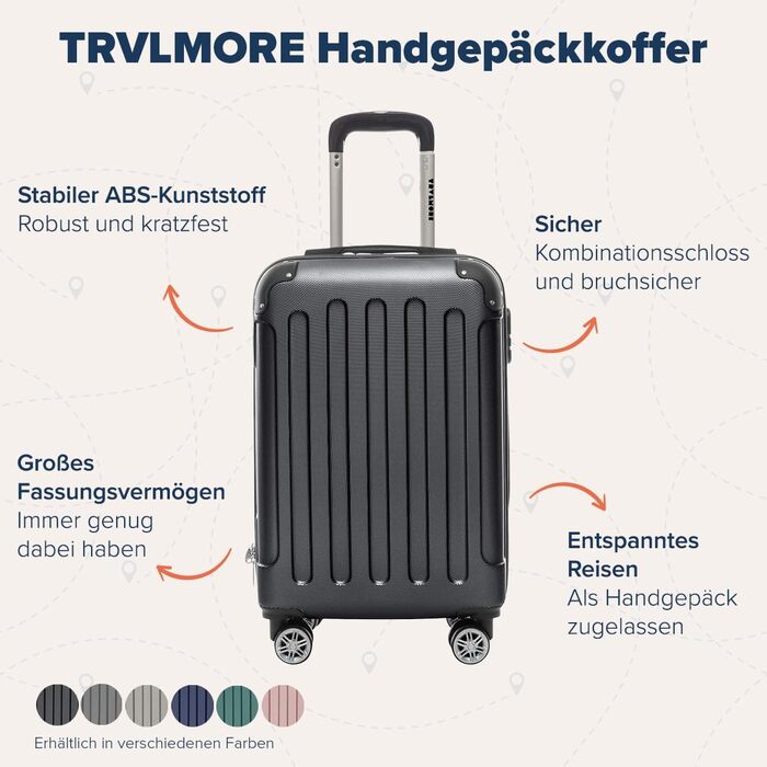 Чемодан ручної поклажі TRVLMORE 54x36x20 см - валіза на колесах, чорний