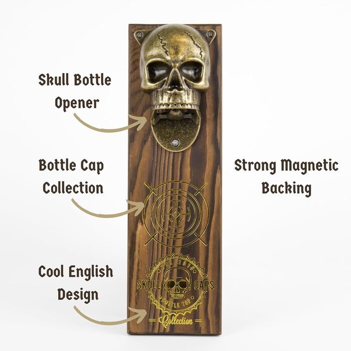 Gift Republic - Skull Cap Bottle Opener Funny | Skull Beer Opener for Men | Magnetic Wall Bottle Opener | Beer Bottle Opener | Bottle Cap Collector | Gift for Christmas, Birthday, Party