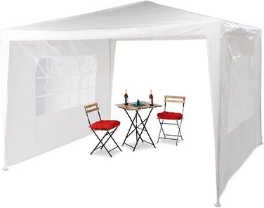 Relaxdays Gazebo 3x3 m, 2 Side Panels, Metal Frame, PE Fabric, Windows, Festival Party Tent, Enclosed, (White)