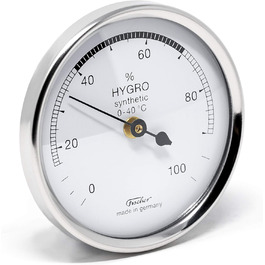 Fischer 150CR - Synthetic Hygrometer - 68mm Humidity Meter with chrome-colored plastic housing. Made in Germany
