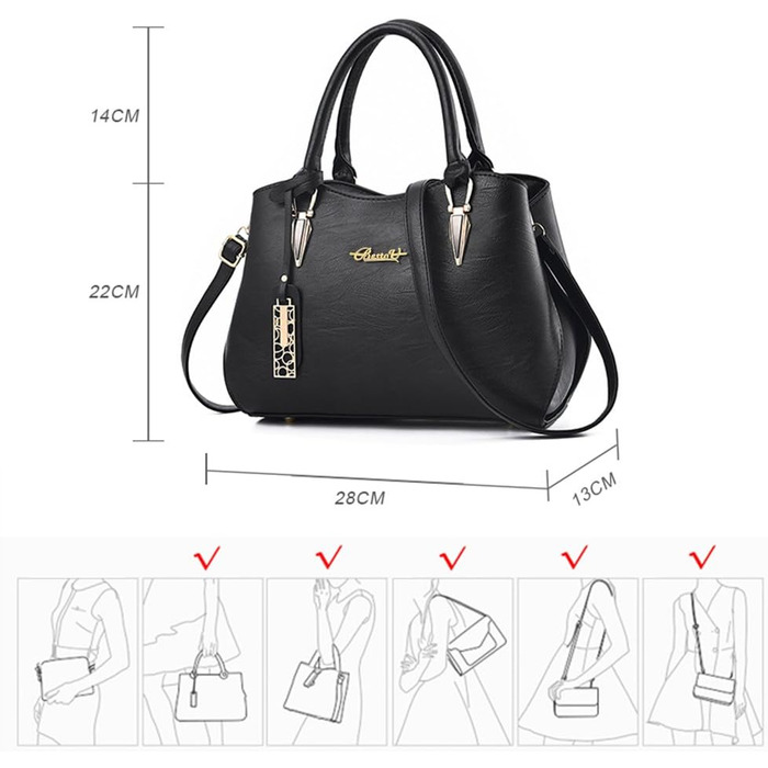 Сумка жіноча BestoU шкіряна чорна велика, сумка на плече та через плече