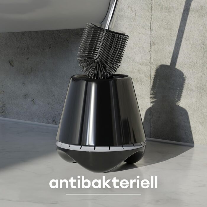 SAVEGA® Оригінальна силіконова щітка для унітазу - комплект з тримачем. Антибактеріальна щітка для туалету, чорний/сірий колір.