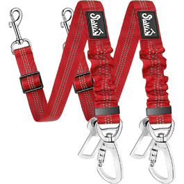 Автогурт для собак у машину, 2 шт. - безпечний ремінь з амортизатором, універсальний з'єднувач, для подорожей та їзди в авто (червоний)