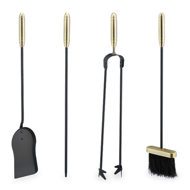 Relaxdays 5-Piece Fireplace Set black/gold