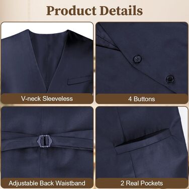 Чоловіча жилетка Casual Anzugweste Regular з кишенями, V-подібний виріз, повномірна жилетка, однотонна, вінтажна, готична, костюмна, для формальних заходів, весілля, ді-джеїв, бізнес-жилетка, темно-синій, XL