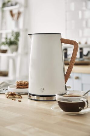 Swan Nordic Ultra Fast Electric Kettle - Wireless, Modern Design, 1.7L, 2200W, Wood-Look Handle, Auto Shut-Off, White - Single Serve