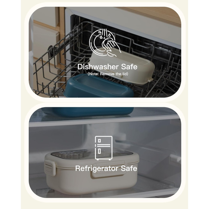 Ланчбокс Lille Home з нержавіючої сталі з 2 відділеннями, 850 мл, витокозахисний, з сумкою та столовим прибором, BPA-free (Бежевий)