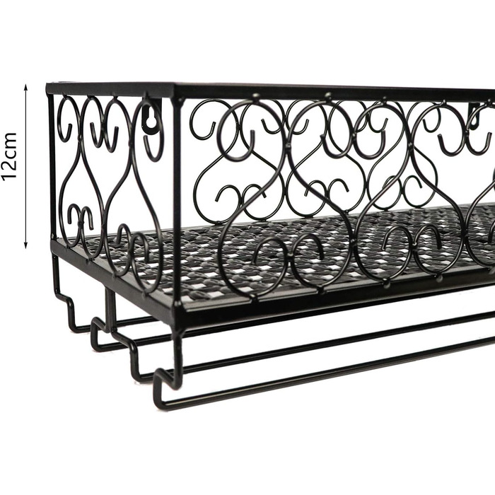 W-612 Metallic Black Wall-Mounted Wine & Champagne Glass Goblets Stemware Rack Holder, 80 x 20 cm Capacity up to 18 Bottles of Wine and 18 Glasses