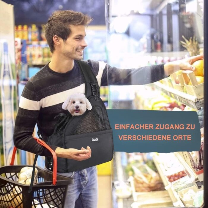 Чорна переносна сумка-переноска для собак до 3 кг, регульований ремінь, дихаюча сітка, міцна основа, кишеня, для цуценят