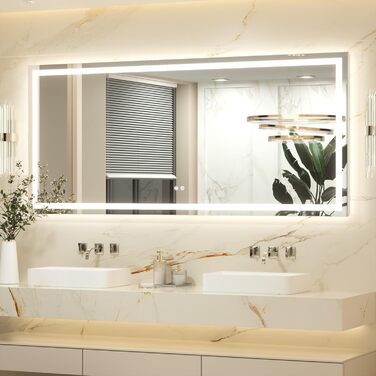 Дзеркало для ванної кімнати Keonjinn з підсвічуванням, чорний металевий каркас 60x80 см, LED, антизапар, сенсорне керування, 3 кольори світла, регулювання яскравості, пам'ять, настінне дзеркало