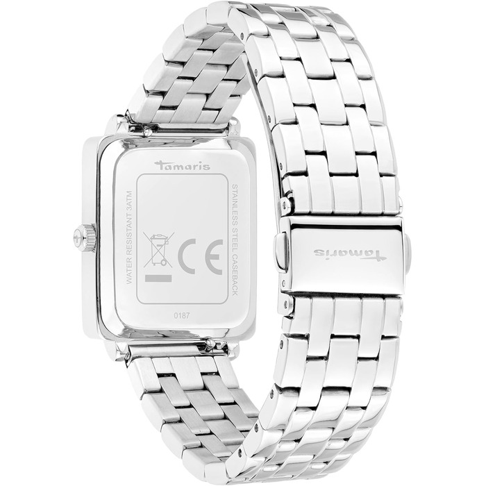 Годинник Tamaris для жінок з квадратним корпусом та браслетом з нержавіючої сталі або шкіряним ремінцем (срібний квадрат / світло-блакитний)