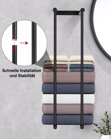 Настінна сушарка для рушників LIVEHITOP без свердління, 75 см, чорний, нержавіюча сталь, велика місткість