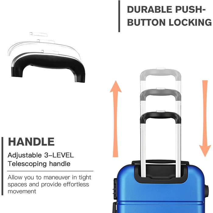 Валіза ручної поклажі KONO з колесами, жорсткий корпус, Trolley 55x38x22 см, 33 літри, ABS, блакитний