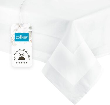 ZOLLNER Tablecloth in 130x280 cm (after washing) - robust and durable tablecloth made of cotton - silky-glossy satin edge - washable up to 95°C - Oeko Tex® Certified - in white