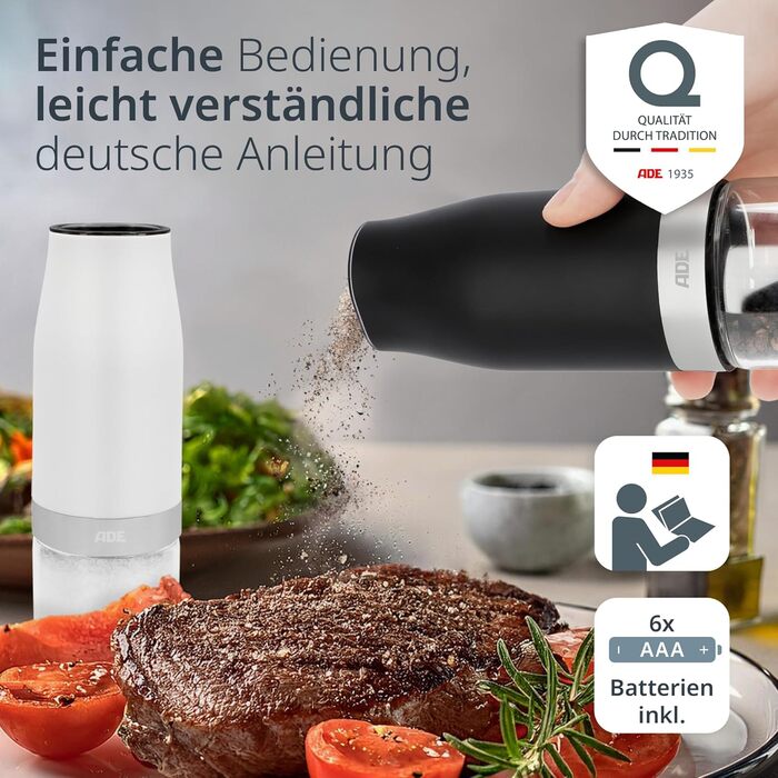 Electric Salt and Pepper Grinder Set of 2 with Tilt Sensor | Spice Grinder with Ceramic Grinder | Infinitely Adjustable | Salt, Pepper, Chili, Dried Herbs | Herb Grinder | with LED Lighting
